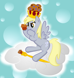 Size: 1000x1057 | Tagged: safe, artist:jrk08004, imported from derpibooru, derpy hooves, pegasus, pony, cloud, female, mare, muffin, scepter, solo