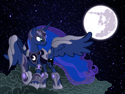 Size: 1065x800 | Tagged: safe, artist:mrflabbergasted, artist:x-turent, imported from derpibooru, princess luna, pony, armor, female, moon, solo