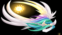 Size: 1920x1080 | Tagged: safe, artist:johanpok, imported from derpibooru, princess celestia, pony, black sclera, female, solo, sun