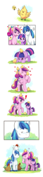 Size: 856x3491 | Tagged: safe, artist:ende26, imported from derpibooru, princess cadance, shining armor, twilight sparkle, alicorn, chicken, unicorn, blushing, chick, comic, cute, exclamation point, female, filly, filly twilight sparkle, heart, laughing, male, mare, slice of life, stallion, trio, twiabetes, unicorn twilight, younger