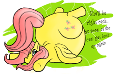 Size: 640x400 | Tagged: safe, artist:duragan, imported from derpibooru, fluttershy, pegasus, pony, adorafatty, bottom heavy, butt, cute, face down ass up, fat, fattershy, immobile, morbidly obese, obese, overweight, plot, plump, shyabetes, solo