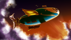 Size: 2000x1125 | Tagged: safe, artist:esuka, imported from derpibooru, soarin', spitfire, airship