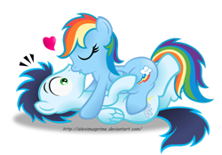 Size: 1072x744 | Tagged: safe, artist:aleximusprime, imported from derpibooru, rainbow dash, soarin', female, kissing, male, shipping, simple background, soarindash, straight, transparent background