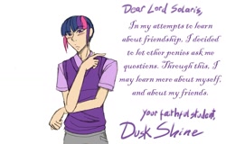 Size: 1280x817 | Tagged: safe, artist:artiedrawings, imported from derpibooru, twilight sparkle, human, ask a bishonen pony, dusk shine, humanized, rule 63, tumblr