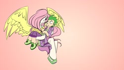 Size: 1920x1080 | Tagged: safe, artist:e-kate98, imported from derpibooru, fluttershy, spike, female, flutterspike, humanized, male, shipping, straight, winged humanization