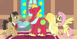 Size: 1255x637 | Tagged: safe, artist:missesnovember, imported from derpibooru, big macintosh, filthy rich, fluttershy, earth pony, pony, big n rich, gay, male, shipping, stallion, tail extensions