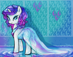 Size: 586x458 | Tagged: safe, artist:emizu, imported from derpibooru, rarity, pony, alternate hairstyle, clothes, dress, see-through, solo