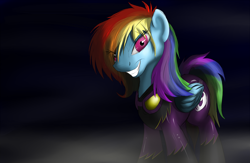 Size: 1200x783 | Tagged: safe, artist:jinyaranda, imported from derpibooru, rainbow dash, clothes, costume, grin, shadowbolt dash, shadowbolts, shadowbolts costume, smiling