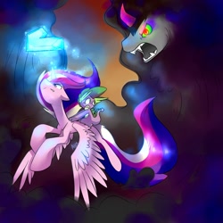 Size: 1200x1200 | Tagged: safe, artist:atrixy, imported from derpibooru, king sombra, princess cadance, spike, umbrum, crystal heart