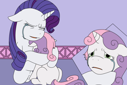 Size: 1500x1000 | Tagged: safe, artist:louis badalament, imported from derpibooru, rarity, sweetie belle, unicorn, pony pov series, alex warlorn, apologies, crying, fanfic, fanfic art, female, heartwarming, hug, reharmonized ponies, siblings, sisters, sitting