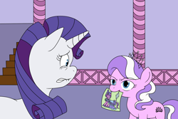 Size: 1500x1000 | Tagged: safe, artist:louis badalament, imported from derpibooru, diamond tiara, rarity, earth pony, unicorn, pony pov series, alex warlorn, carousel boutique, clothes, dress, fanfic, fanfic art, female, filly, foal, picture, reharmonized ponies