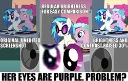 Size: 993x627 | Tagged: safe, imported from derpibooru, screencap, dj pon-3, pinkie pie, vinyl scratch, pony, text