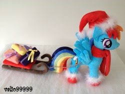 Size: 3264x2448 | Tagged: safe, artist:valio99999, imported from derpibooru, rainbow dash, pony, christmas, hat, irl, photo, plushie, santa hat, sleigh, solo