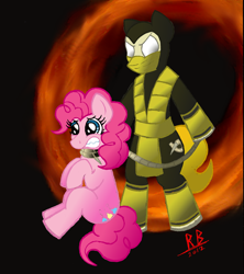 Size: 2552x2868 | Tagged: safe, artist:rb-gameaddict, imported from derpibooru, pinkie pie, crossover, mortal kombat, ponified, scorpion (mortal kombat)