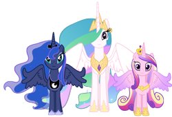 Size: 4000x2719 | Tagged: dead source, safe, artist:draikjack, imported from derpibooru, princess cadance, princess celestia, princess luna, looking at you, simple background, transparent background, vector