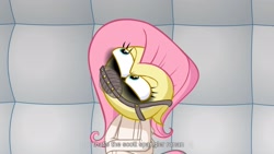 Size: 1920x1080 | Tagged: safe, artist:hotdiggedydemon, imported from derpibooru, screencap, fluttershy, pony, .mov, shed.mov, solo, youtube caption