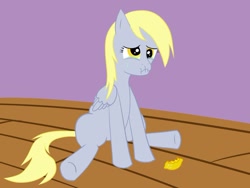 Size: 900x675 | Tagged: safe, artist:moabite, imported from derpibooru, derpy hooves, pegasus, pony, background pony, female, lemon, mare, scrunchy face, sitting, sour, teary eyes, this did not end well