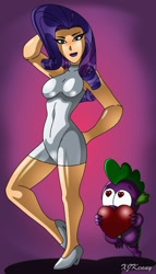 Size: 550x961 | Tagged: safe, artist:xjkenny, imported from derpibooru, rarity, spike, arm behind head, armpits, duo, female, hand on hip, heart eyes, high heels, humanized, male, shipping, shoes, sparity, straight, wingding eyes