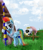 Size: 1200x1400 | Tagged: safe, artist:rainbowgambler, imported from derpibooru, fluttershy, rainbow dash, armor, duo, jousting, lance, weapon