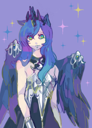 Size: 368x510 | Tagged: safe, artist:matsusaka, imported from derpibooru, princess luna, human, eared humanization, female, horned humanization, humanized, pixiv, solo, stars, winged humanization