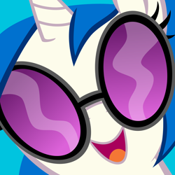 Size: 5000x5000 | Tagged: dead source, safe, artist:drpancakees, imported from derpibooru, dj pon-3, vinyl scratch, pony, unicorn, absurd resolution, close-up, female, glasses, hi anon, horn, mare, open mouth, smiling, solo, sunglasses, vector