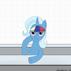 Size: 900x900 | Tagged: safe, artist:acceleron, imported from derpibooru, trixie, pony, unicorn, female, hat, mare, name tag, solo