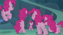 Size: 600x336 | Tagged: safe, imported from derpibooru, screencap, pinkie pie, too many pinkie pies, animated, butt, clone, female, fun fun fun, loop, multeity, pinkie clone, plot, too much pink energy is dangerous