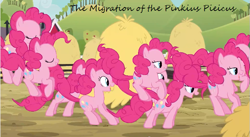 Size: 641x351 | Tagged: safe, imported from derpibooru, screencap, pinkie pie, earth pony, pony, too many pinkie pies, clone, female, fun fun fun, mare, migration, multeity, pinkie clone, science, too much pink energy is dangerous
