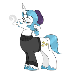 Size: 1400x1400 | Tagged: safe, artist:pony-boggle, imported from derpibooru, fancypants, pony, unicorn, beatnik, beret, cigarette, hat, male, simple background, stallion, white background