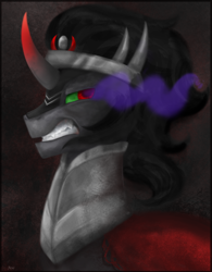 Size: 1475x1888 | Tagged: safe, artist:mn27, imported from derpibooru, king sombra, pony, unicorn, curved horn, horn, male, solo, sombra eyes, stallion