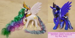 Size: 4619x2374 | Tagged: safe, artist:deekary, imported from derpibooru, princess celestia, princess luna, pony, brushable, custom, customized toy, irl, photo, toy