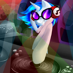 Size: 500x500 | Tagged: safe, artist:mc10215, imported from derpibooru, dj pon-3, vinyl scratch, pony, unicorn, headphones, solo, turntable