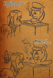 Size: 755x1105 | Tagged: safe, artist:epulson, imported from derpibooru, trixie, twilight sparkle, alcohol, cigarette, comic, sketch, smoking