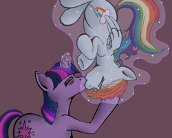 Size: 1000x800 | Tagged: safe, imported from derpibooru, rainbow dash, twilight sparkle, pegasus, pony, unicorn, duo, female, kiss on the lips, kissing, lesbian, levitation, magic, mare, shipping, twidash, unicorn twilight, upside down, upside down kiss