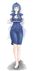 Size: 949x2047 | Tagged: safe, artist:sanora, imported from derpibooru, princess luna, human, cleavage, female, humanized, solo