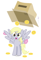 Size: 1100x1600 | Tagged: safe, artist:dm29, imported from derpibooru, derpy hooves, pegasus, pony, bits, cardboard box, cute, derpabetes, female, gameloft, gameloft interpretation, gem, mare, simple background, solo, transparent background, vector