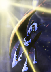 Size: 900x1273 | Tagged: safe, artist:zolombo, imported from derpibooru, nightmare moon, pony, crepuscular rays, female, solo