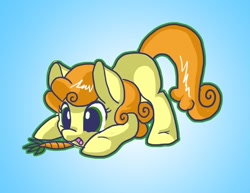 Size: 924x715 | Tagged: safe, artist:indiefoxtail, imported from derpibooru, carrot top, golden harvest, earth pony, pony, blank flank, carrot, cute, cutie top, face down ass up, filly