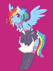 Size: 922x1246 | Tagged: safe, artist:mlpfwb, imported from derpibooru, rainbow dash, semi-anthro, :o, adorasexy, blushing, clothes, collar, costume, cute, dashabetes, embarrassed, female, maid, rainbow maid, sexy, solo