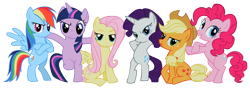 Size: 2028x717 | Tagged: safe, artist:axlewolf, imported from derpibooru, applejack, fluttershy, pinkie pie, rainbow dash, rarity, twilight sparkle, bridlemaids, group shot, mane six, parody