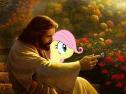 Size: 368x275 | Tagged: safe, imported from derpibooru, fluttershy, christianity, filly, filly fluttershy, jesus christ, lowres, religion