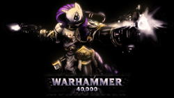 Size: 1920x1080 | Tagged: safe, artist:sh2otingstar, imported from derpibooru, rarity, anthro, bolter, crossover, dual wield, female, power armor, purity seal, solo, space marine, wallpaper, warhammer (game), warhammer 40k
