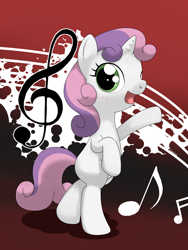 Size: 1050x1400 | Tagged: safe, artist:hoyeechun, imported from derpibooru, sweetie belle, pony, bipedal, singing