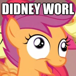 Size: 332x332 | Tagged: safe, imported from derpibooru, scootaloo, chickun, didney worl, exploitable meme, faic, forced meme, image macro, meme