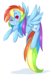 Size: 900x1304 | Tagged: safe, artist:xeella, imported from derpibooru, rainbow dash, pegasus, pony, blushing, cute, dashabetes, female, mare, one eye closed, simple background, smiling, solo, transparent background, wink