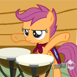 Size: 350x350 | Tagged: safe, imported from derpibooru, screencap, scootaloo, pony, one bad apple, animated, bongos, cute, drums, female, musical instrument, screen shake, song of my people