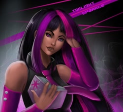 Size: 1239x1134 | Tagged: safe, artist:dclzexon, imported from derpibooru, twilight sparkle, human, book, dark skin, humanized, necktie