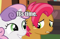 Size: 825x540 | Tagged: safe, edit, edited screencap, imported from derpibooru, screencap, babs seed, sweetie belle, one bad apple, caption, image macro, out of context