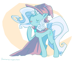 Size: 1027x844 | Tagged: safe, artist:rendoas, artist:wrenhat, imported from derpibooru, trixie, pony, unicorn, crescent moon, cute, diatrixes, eyes closed, female, mare, moon, open mouth, solo