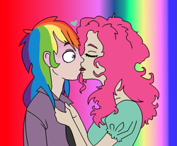 Size: 917x754 | Tagged: safe, artist:pera-reika, imported from derpibooru, pinkie pie, rainbow dash, human, female, humanized, lesbian, needs more saturation, pinkiedash, shipping